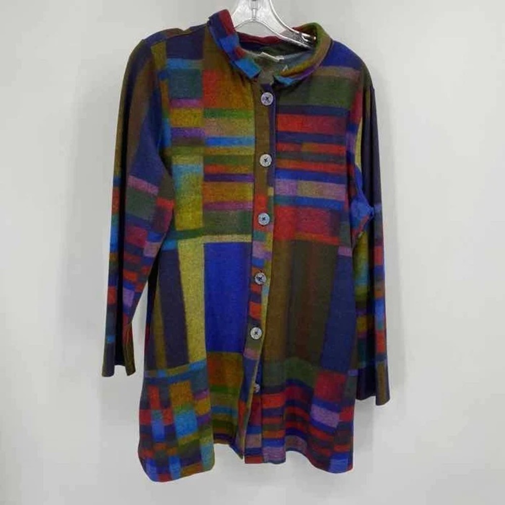 Parsley & Sage Size M Multi Color Square‎ Flannel Pockets Button Down Tunic